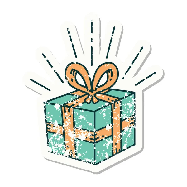 Vieux Sticker Porté Cadeau Noël Style Tatouage — Image vectorielle