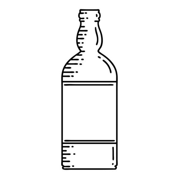 Tätowierung Black Line Stil Einer Flasche — Stockvektor