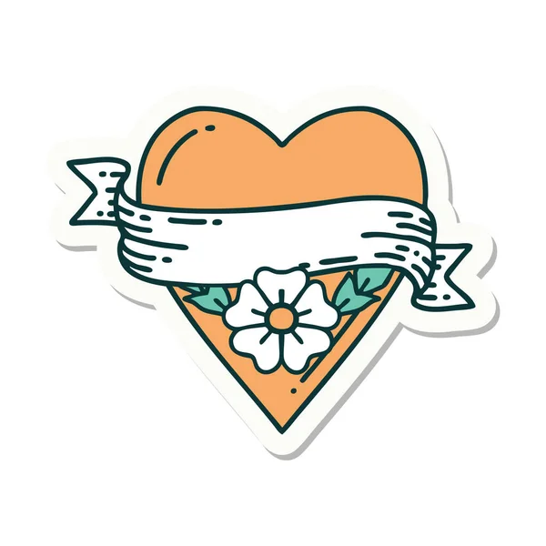 Наклейка Татуювання Традиційному Стилі Серця Квітка Банер — стоковий вектор