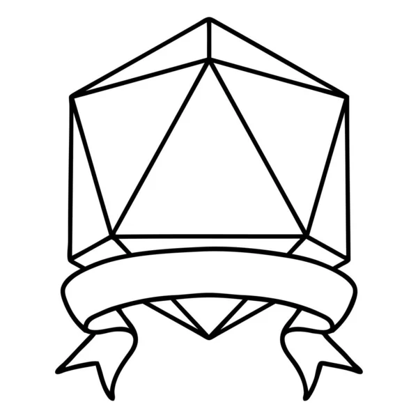 Blanco Negro Tatuaje Linework Estilo Natural Golpe Crítico D20 Dados — Archivo Imágenes Vectoriales