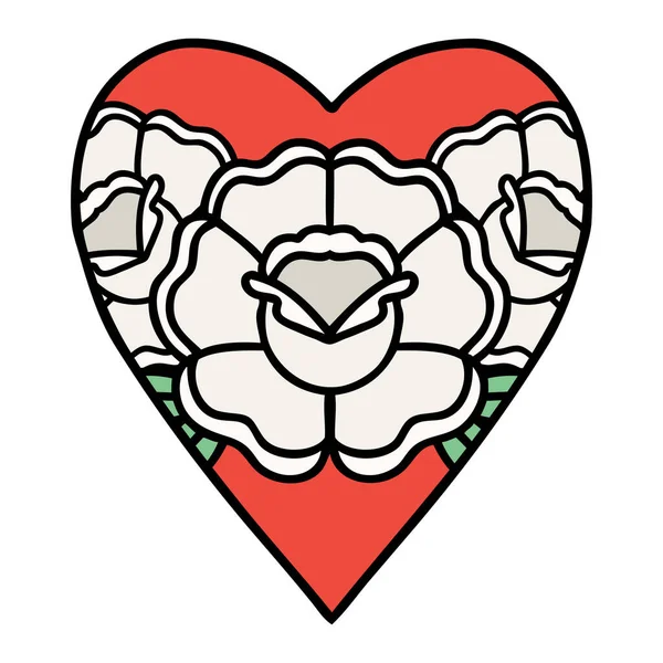 Tatuaje Estilo Tradicional Del Corazón Las Flores — Archivo Imágenes Vectoriales