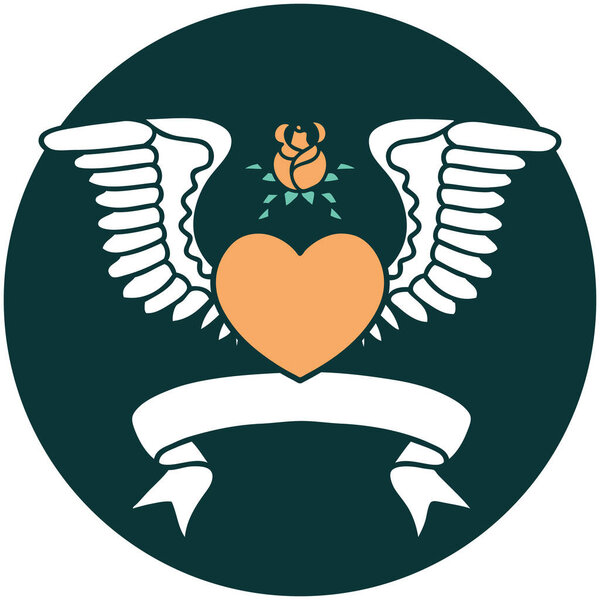 икона в стиле татуировки со знаменем сердца с крыльями
