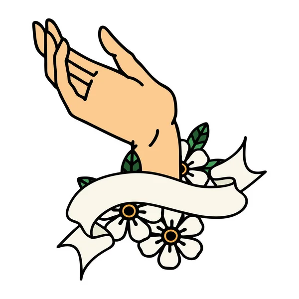 伝統的なタトゥーに手のバナー — ストックベクタ