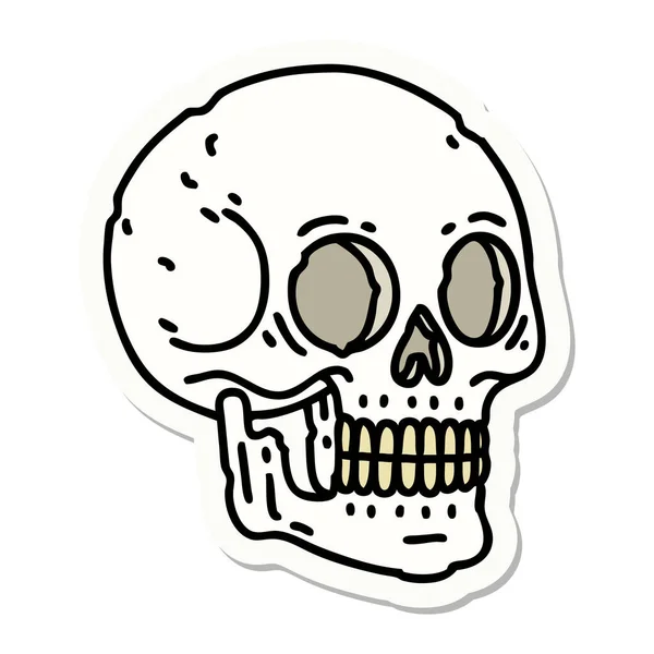 Adesivo Del Tatuaggio Stile Tradizionale Cranio — Vettoriale Stock