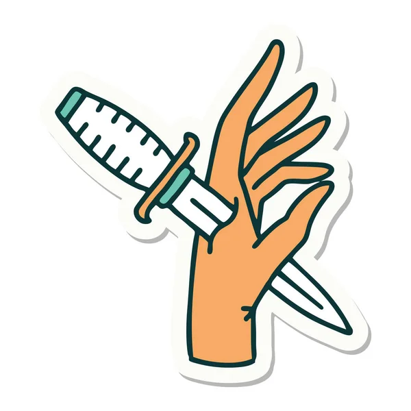 Sticker Tattoo Traditional Style Dagger Hand — Stock Vector