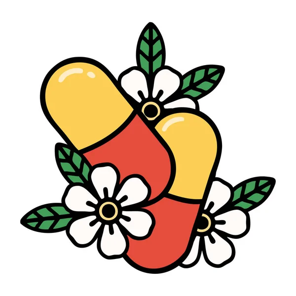 伝統的な錠剤や花のタトゥーは — ストックベクタ