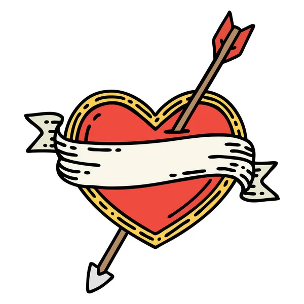 Kalp Bayrak Şeklinde Geleneksel Bir Dövme — Stok Vektör