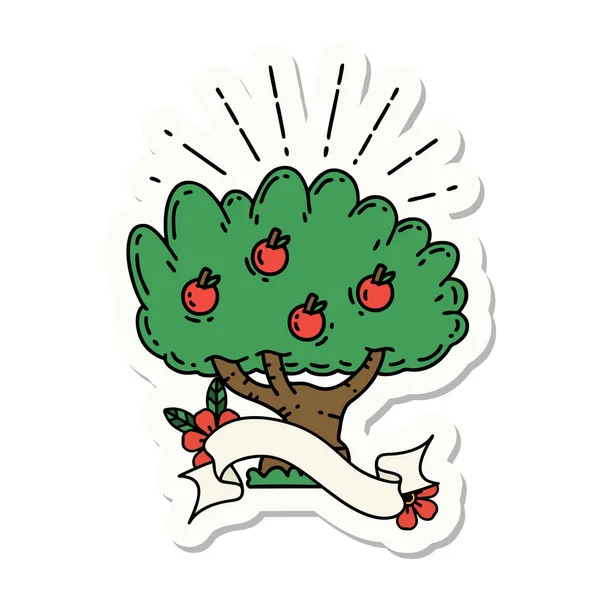 Sticker Van Een Tattoo Stijl Appelboom — Stockvector