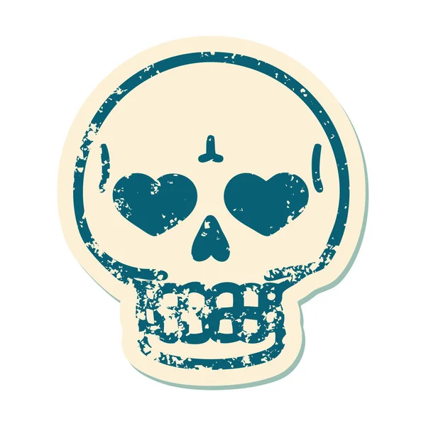 Iconic Distressed Sticker Tattoo Style Image Skull — Stock Vector