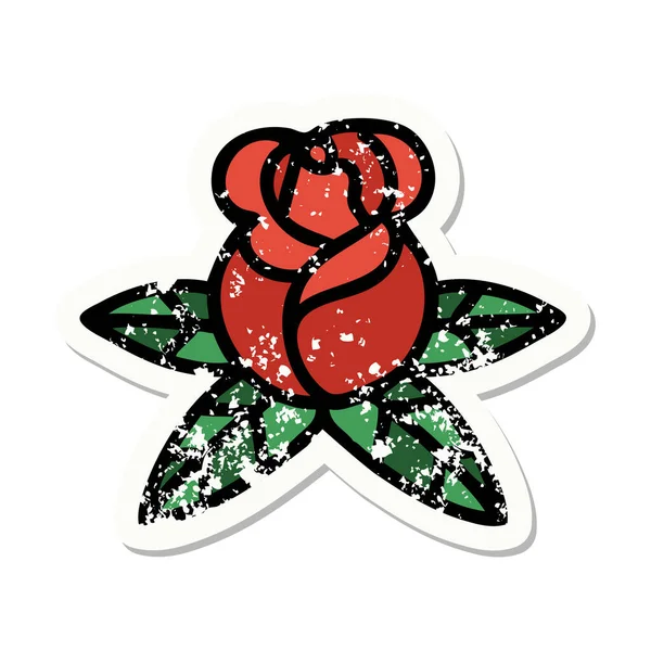 Distressed Sticker Tattoo Traditionellen Stil Einer Einzelnen Rose — Stockvektor