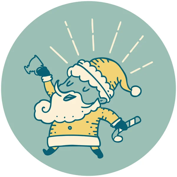 Icono Tatuaje Estilo Santa Claus Carácter Navidad Celebrando — Vector de stock