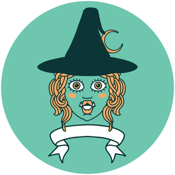 Icon Half Orc Witch Character Face Banner — Stock Vector