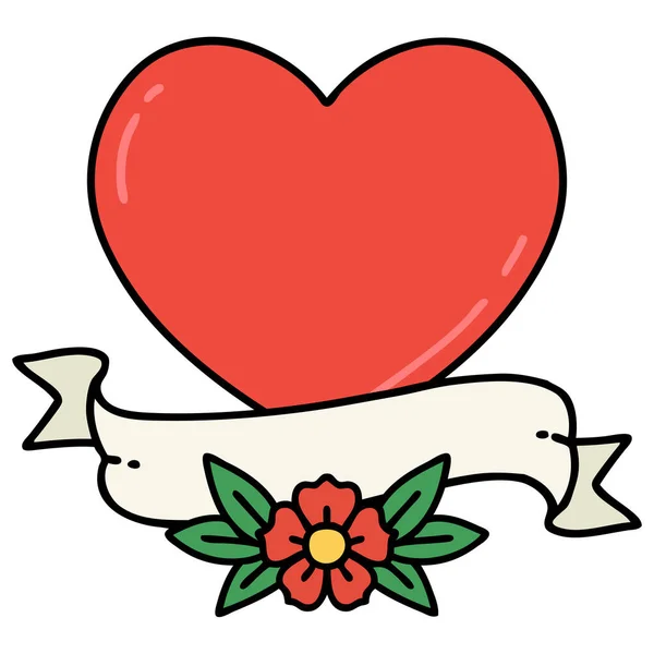 Tatuaje Estilo Tradicional Corazón Bandera — Vector de stock