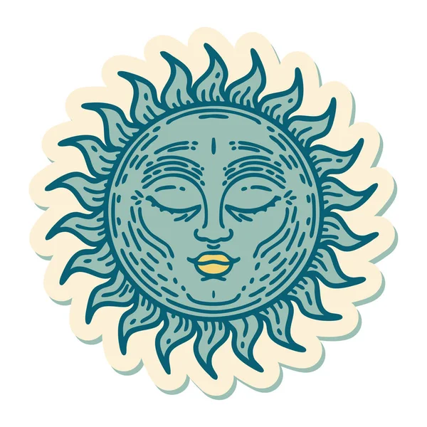 Наклейка Татуировки Традиционном Стиле Солнца — стоковый вектор