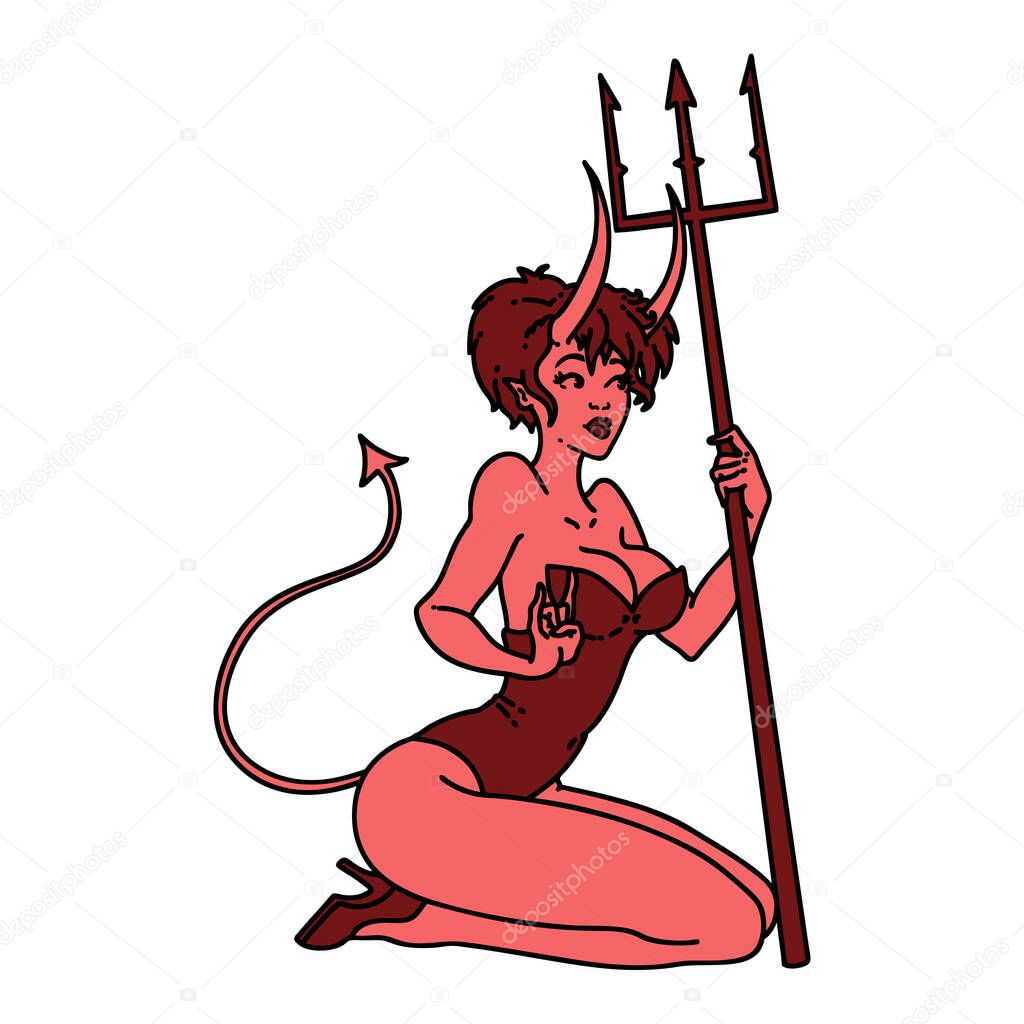tattoo in traditional style of a pinup devil girl