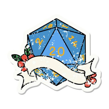 Doğal 20 D20 zarının grunge sticker 'ı