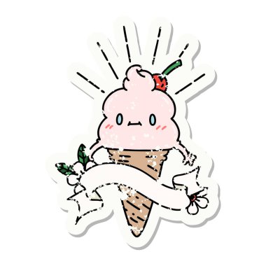 Dövme stili dondurma karakterinin eski bir çıkartması.