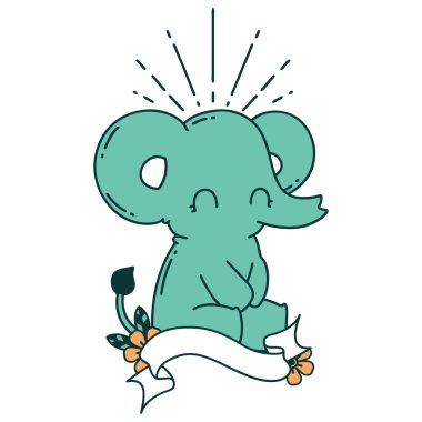 Dövme tarzı şirin filli parşömen.