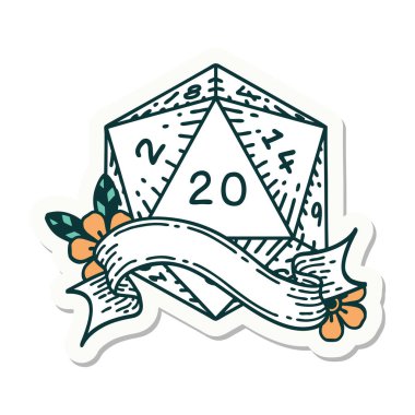 Doğal bir yirmi D20 zar atmanın etiketi.