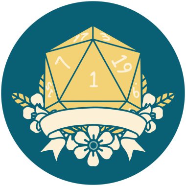 Retro Dövme Biçimi Doğal bir d20 zar atma