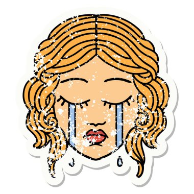 Geleneksel kadın yüzü ağlama stili dövmesi.