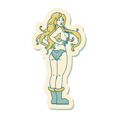 Geleneksel Viking kız stili dövme çıkartması.