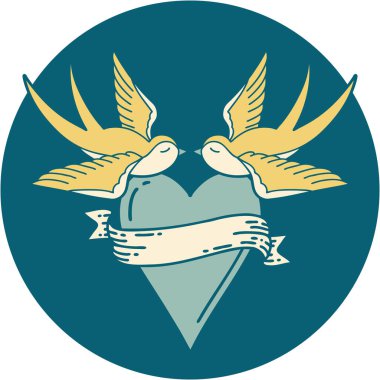 Kırlangıçların ikonik dövme şekli ve sancaklı bir kalp.