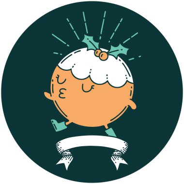 Dövme stili Noel pudingi karakteri yürüyüşünün simgesi