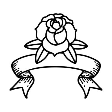 Çiçek dövmeli geleneksel siyah çizgi dövmesi