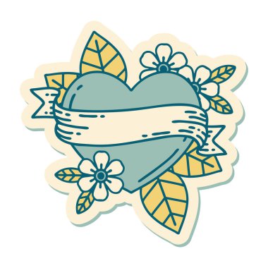 Geleneksel kalp ve bayrak stiliyle dövme çıkartması