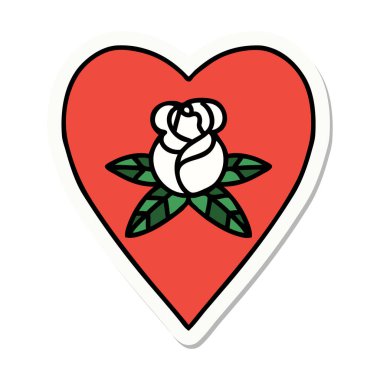 Geleneksel kalp ve çiçek stiliyle dövme çıkartması.