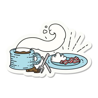 Dövme stili kahvaltı ve kahve çıkartması.