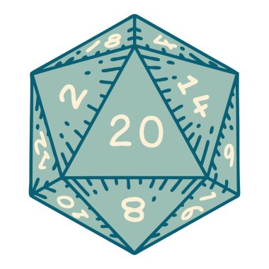 iconic tattoo style image of a d20 dice clipart