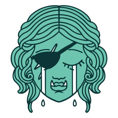 Retro Dövme Tarzı Ağlama Yarı Ork serseri karakter yüzü