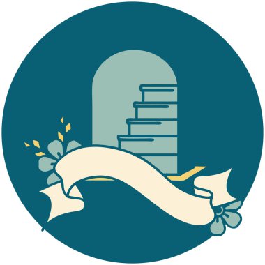 bir mezar taşı pankartıyla dövme biçimi simgesi