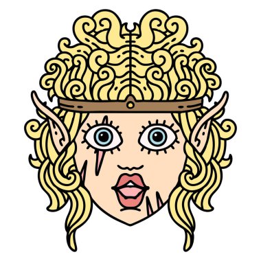 Retro Dövme Tarzı Elf barbar karakter yüzü