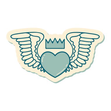 Kanatlı bir kalbin geleneksel stiliyle dövme çıkartması.