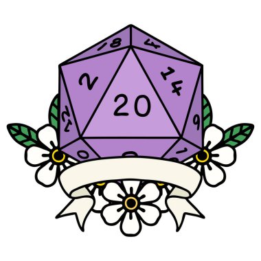 Retro Dövme Biçimi Doğal 20 kritik vuruş D20 zar atma