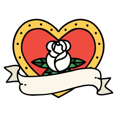 Geleneksel kalp şeklinde dövme gül ve bayrak 