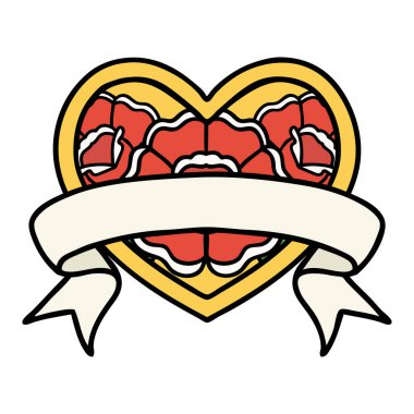 Geleneksel kalp şeklinde dövme ve çiçekli pankart