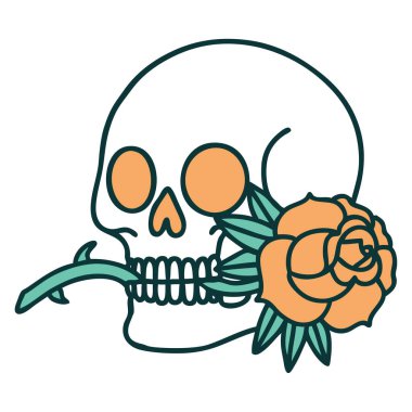 Bir kafatası ve gülün ikonik dövme şekli