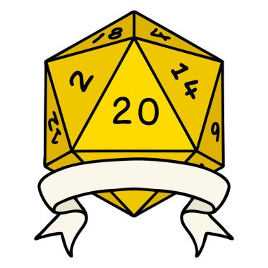 Retro Dövme Biçimi Doğal 20 kritik vuruş D20 zar atma