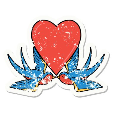 Geleneksel kırlangıç stili ve kalp şeklinde depresif etiket dövmesi