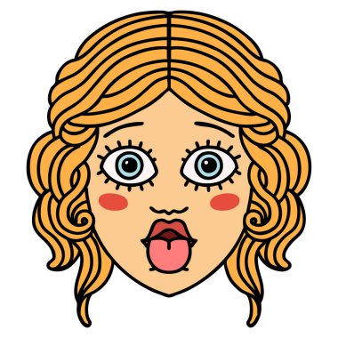 Geleneksel bir kadın yüzü dövmesi. Dili dışarı çıkıyor.