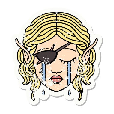 Ağlayan bir elf karakterinin grunge çıkartması.