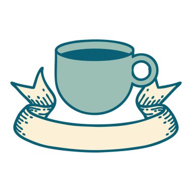 Bir fincan kahve bayrağıyla geleneksel dövme.