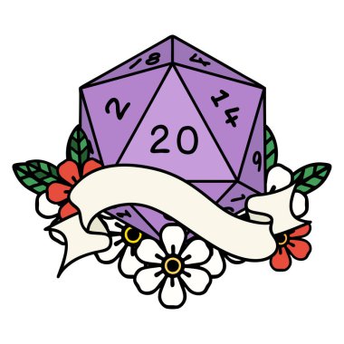 Retro Dövme Biçimi Doğal 20 D20 zar atma