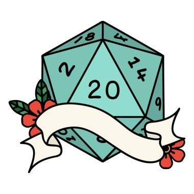Retro Dövme Biçimi Doğal 20 D20 zar atma