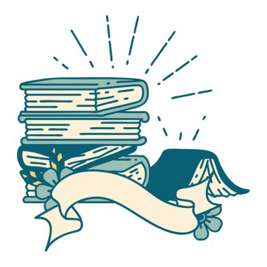 Dövme stili kitap yığınlı kaydırma pankartı