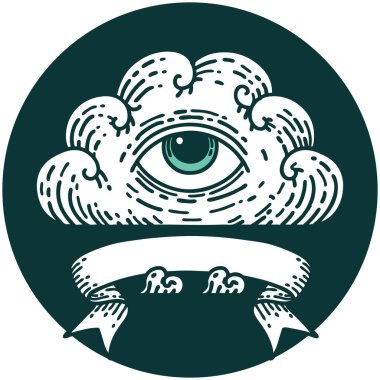 her şeyi gören bir göz bulutunun pankartına sahip dövme tarzı simgesi